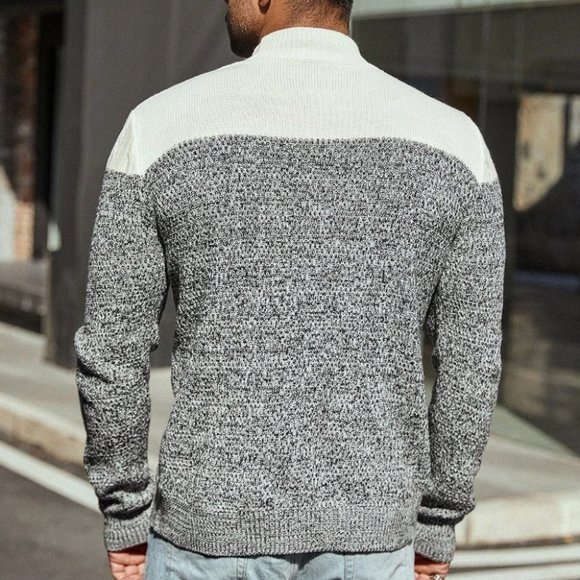 Casual Black & White Cable Knit Men's Pullover Sweater - Picture 3 of 7